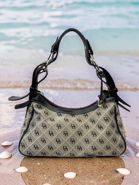 Dooney & Bourke East West Canvas Leather Monogram Gray Satchel Handbag